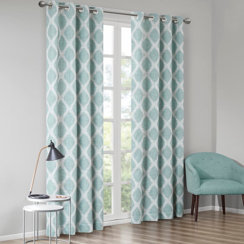 SUNSMART Sun Smart Blakesly Blackout Curtains Patio Window, Ikat Print, Grommet Top Living Room Decor, Living Room Decor, Thermal Insulated Light Blocking Drape for Bedroom and Apartments, 50" x 84", Aqua - Image 1